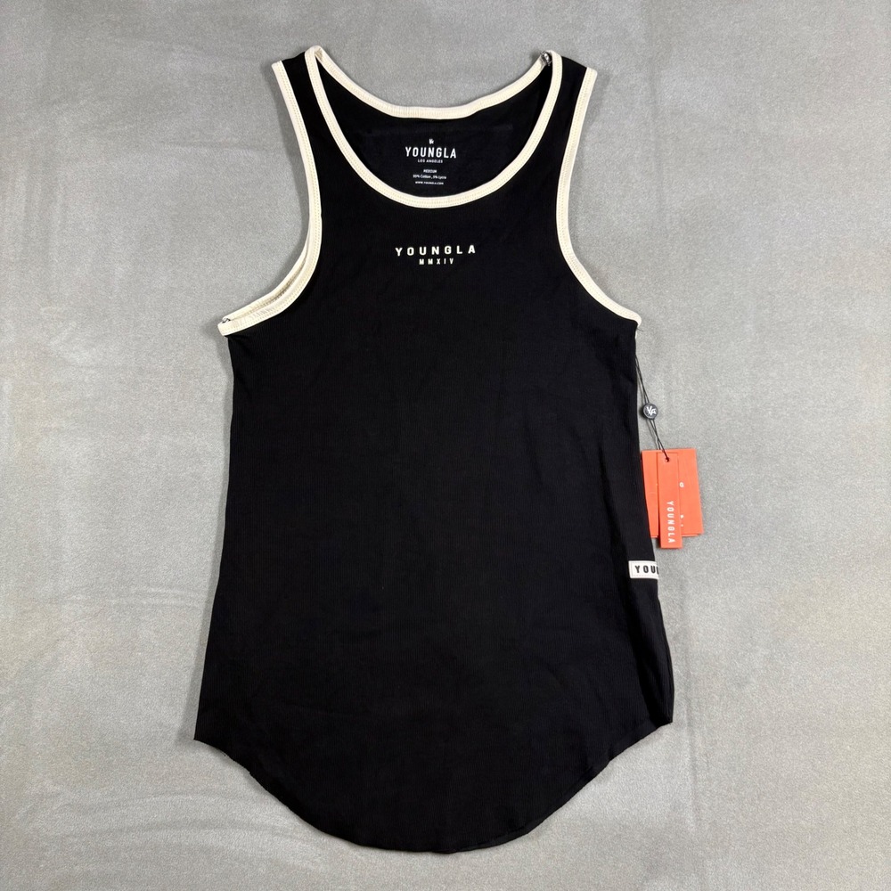 YoungLA MMXIV Ribbed Tank Top Black Cream Contrast Mens Medium Gym Stringer